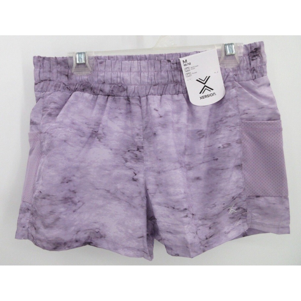 XERSION LINED QUICK DRI RUNNING SHORTS Girls Size Small 7-8 PURPLE IRIS PRINT